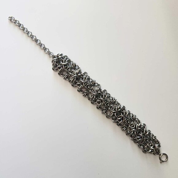 Medieval Gothic Grunge chunky silver chainmail bracelet - Picture 10 of 14
